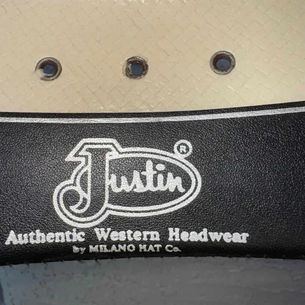 Justin 10X White Straw Western Cowboy Hat 7 5/8 (61cm) EUC